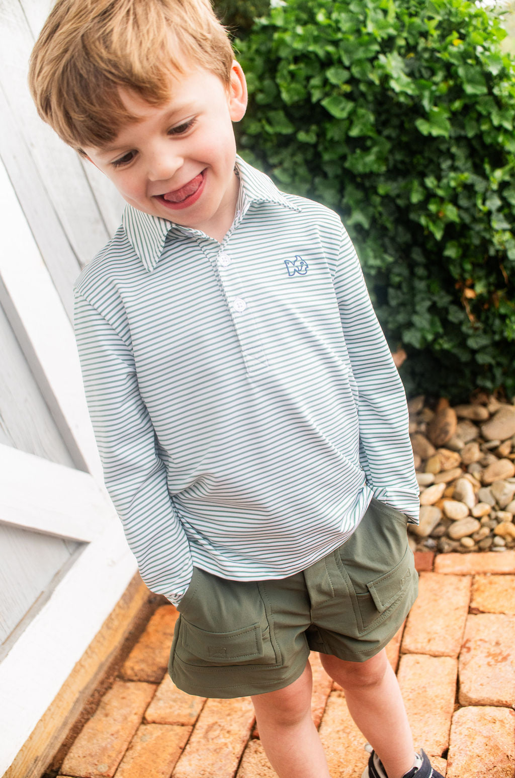 Green Spruce Stripe L/S Perf. Polo