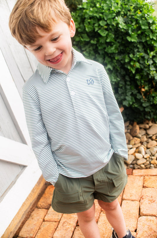 Green Spruce Stripe L/S Perf. Polo