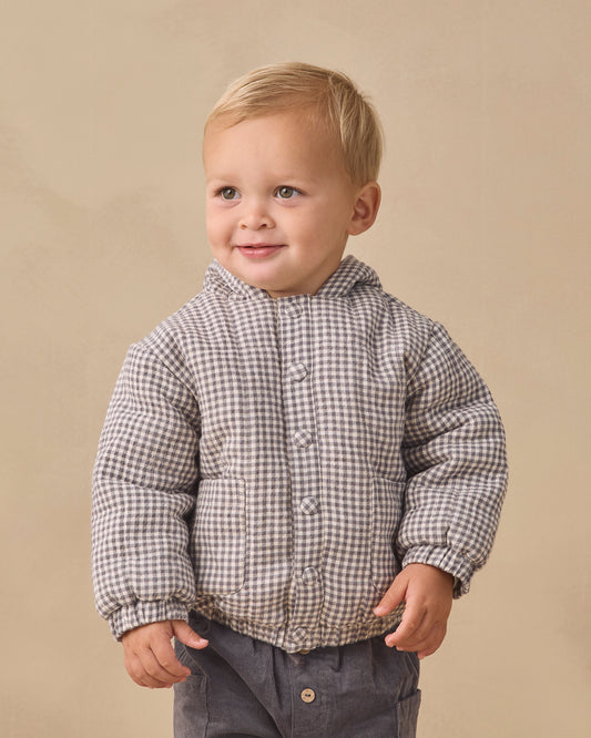 Hooded Woven Jacket-Midnight Gingham