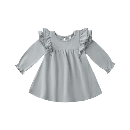 L/S Flutter Dress - Steel Blue
