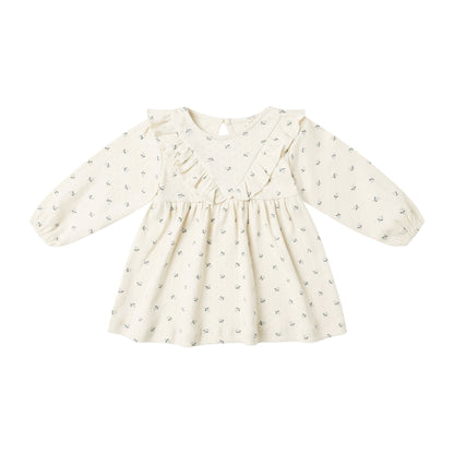 Ruffle V L/S Dress - Blue Ditsy