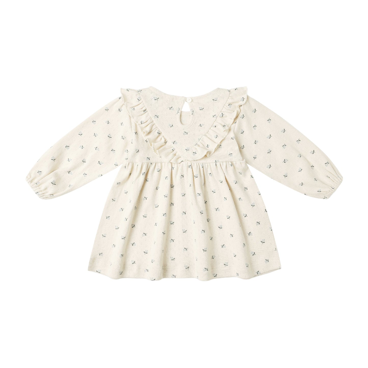 Ruffle V L/S Dress - Blue Ditsy