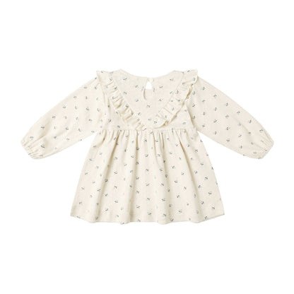 Ruffle V L/S Dress - Blue Ditsy