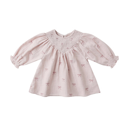 V Smocked Dress - Bows