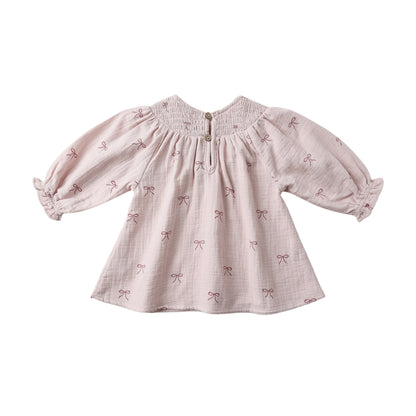V Smocked Dress - Bows
