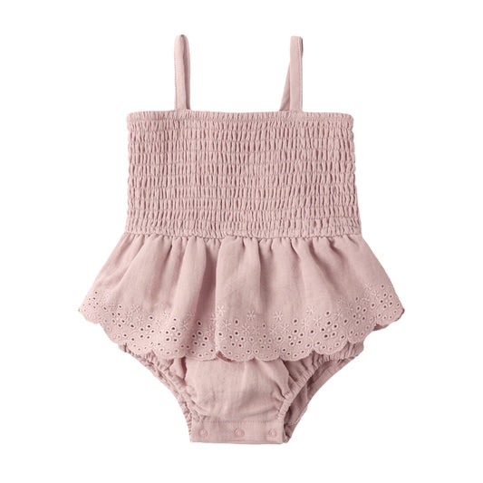 Smocked Skirted Romper - Mauve