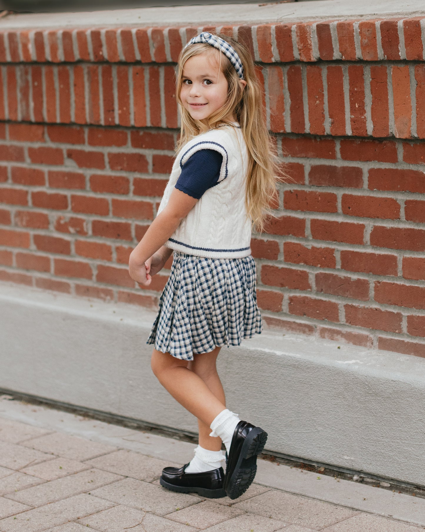 Pleated Mini Skirt - Navy Check