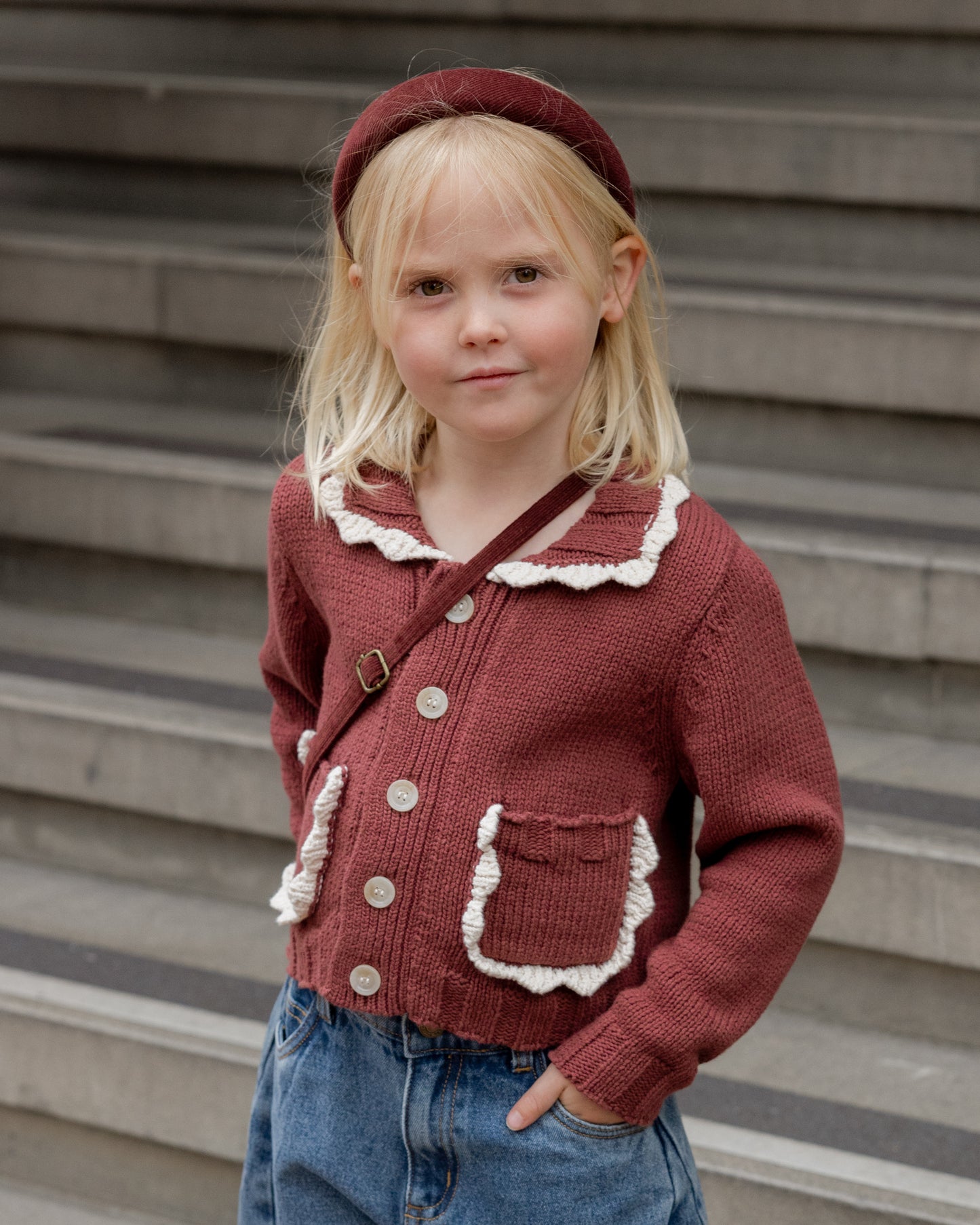 Collared Cardigan - Burgundy