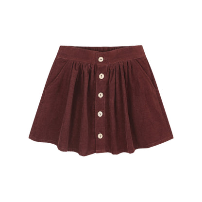 Button Front Mini Skirt - Burgundy
