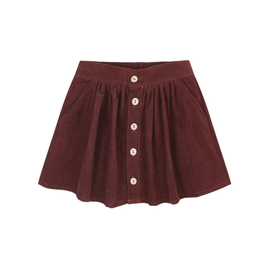 Button Front Mini Skirt - Burgundy