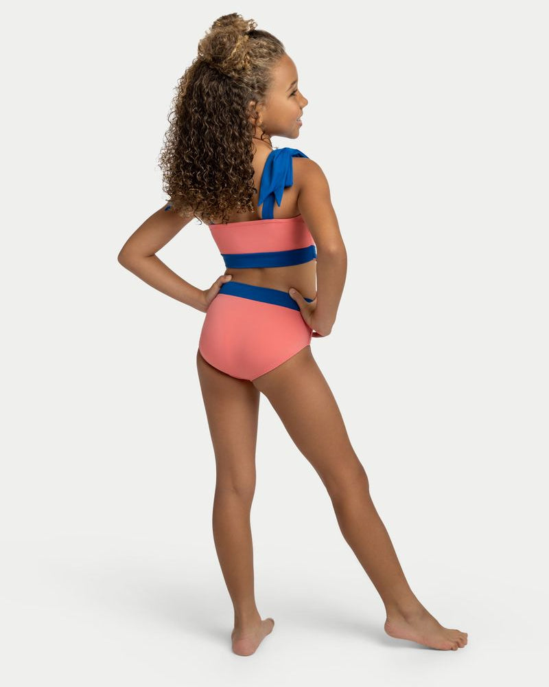 Riley Leotard - Coral & Power Blue