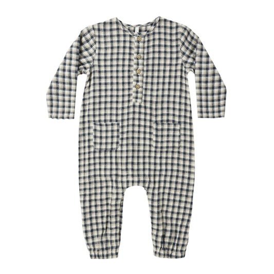 Woven L/S Jumpsuit - Navy Check