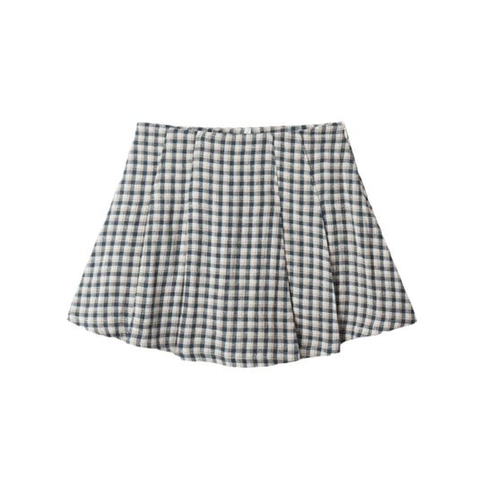 Pleated Mini Skirt - Navy Check