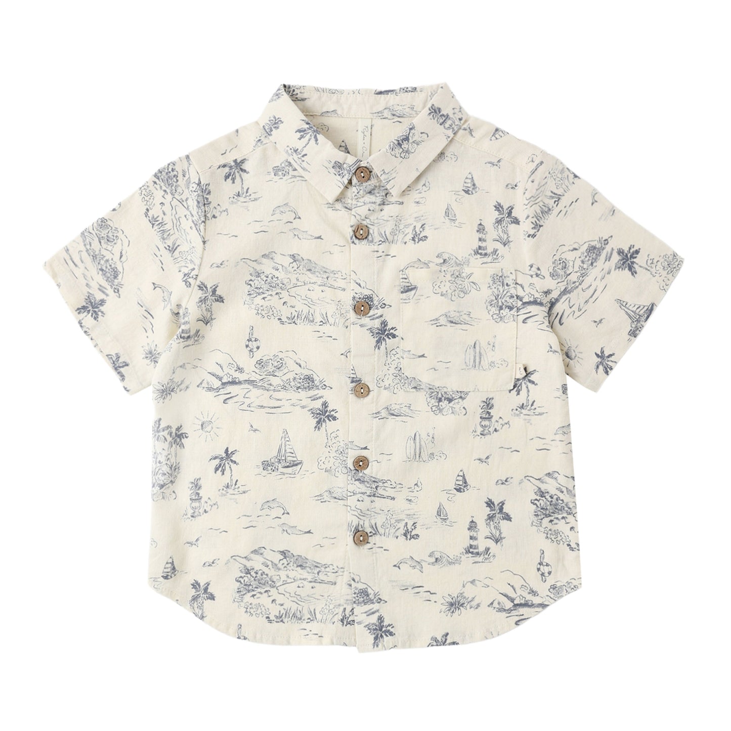 Collared S/S Shirt - Ocean Toile