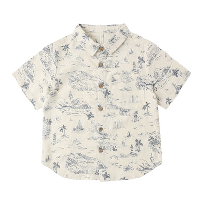 Collared S/S Shirt - Ocean Toile