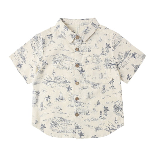 Collared S/S Shirt - Ocean Toile