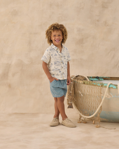 Collared S/S Shirt - Ocean Toile