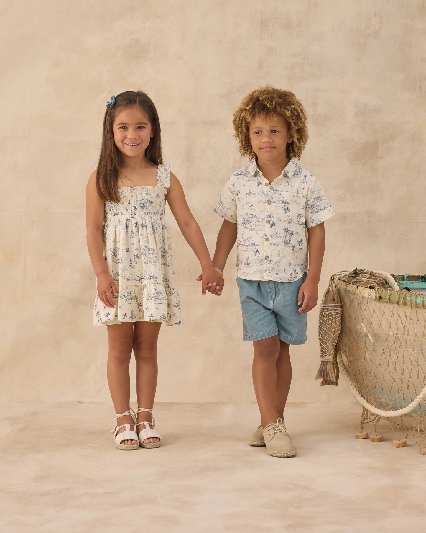 Collared S/S Shirt - Ocean Toile
