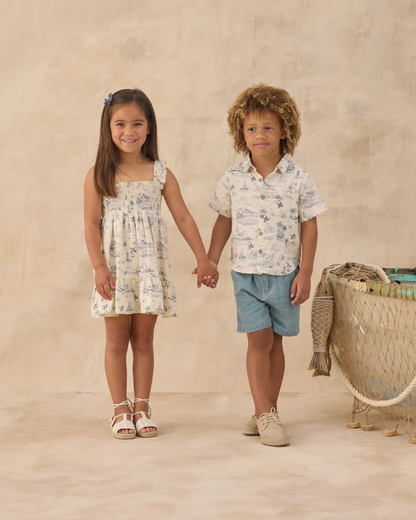 Collared S/S Shirt - Ocean Toile