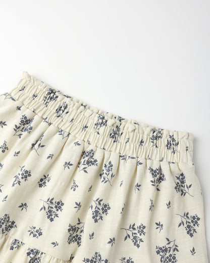 Ruffle Tiered Skirt - Blue Floral