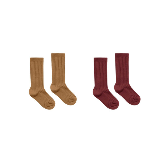 Ribbed Socks - Golden/Burgundy