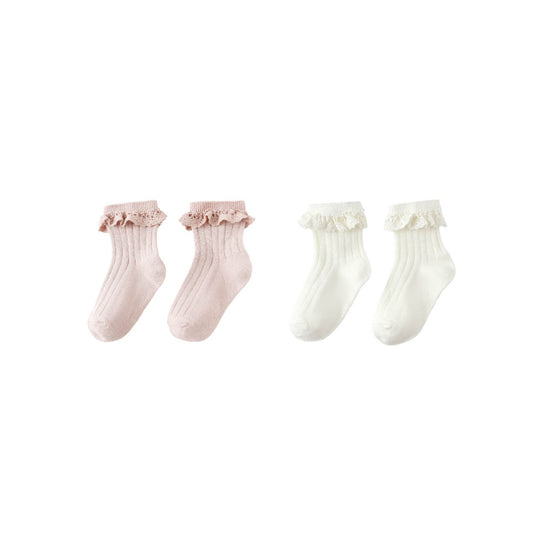 Lace Trim Socks - Blush/Ivory