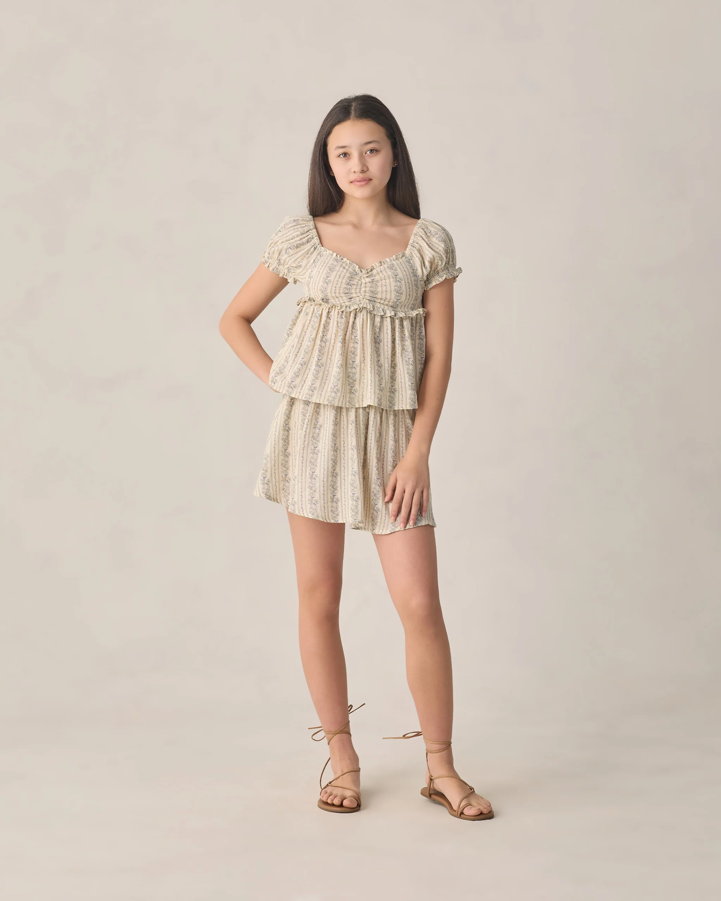 Smocked V Mini Skirt - Blue Floral