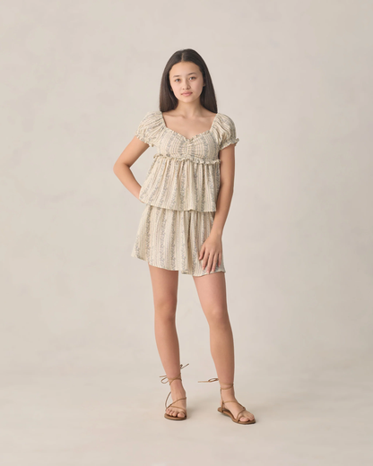 Smocked V Mini Skirt - Blue Floral