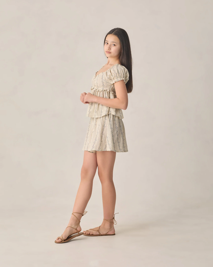 Smocked V Mini Skirt - Blue Floral