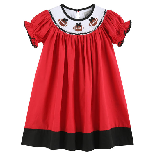 Red/Black Football Smocked Dress