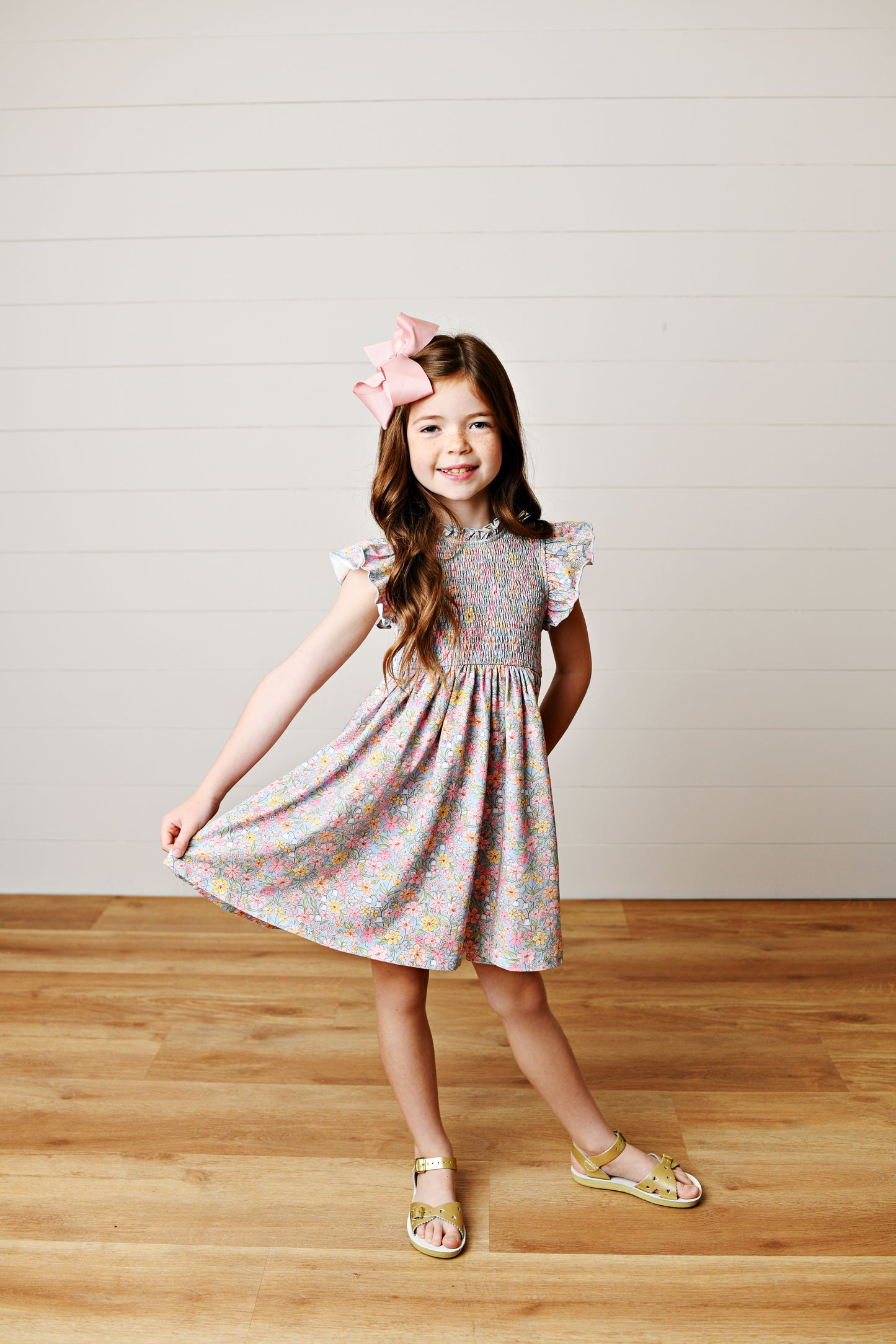 Watercolor Garden Smock Flutter Dress