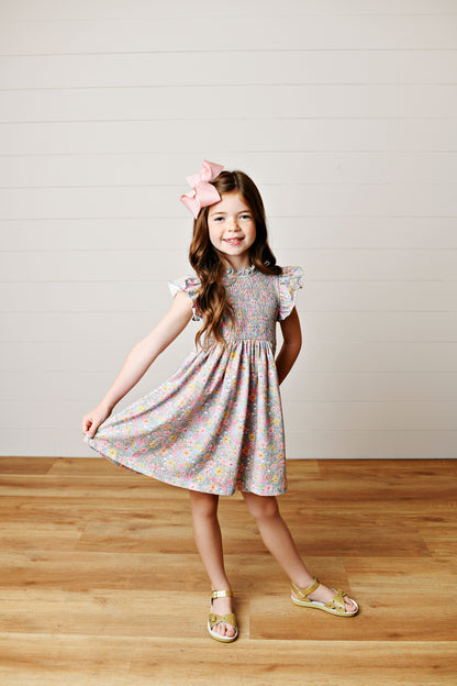 Watercolor Garden Smock Flutter Dress