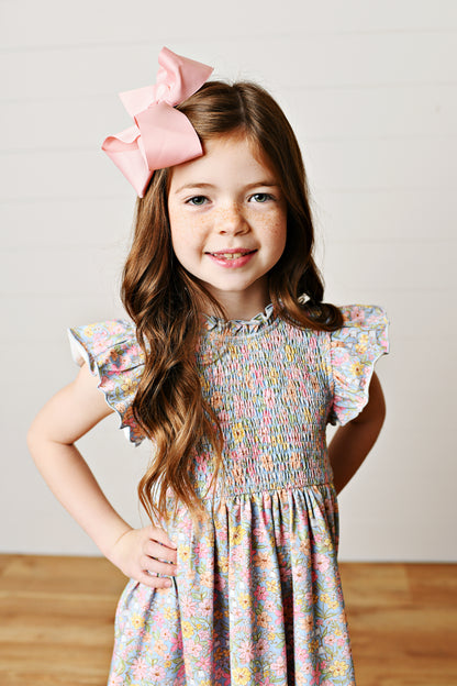 Watercolor Garden Smock Flutter Dress