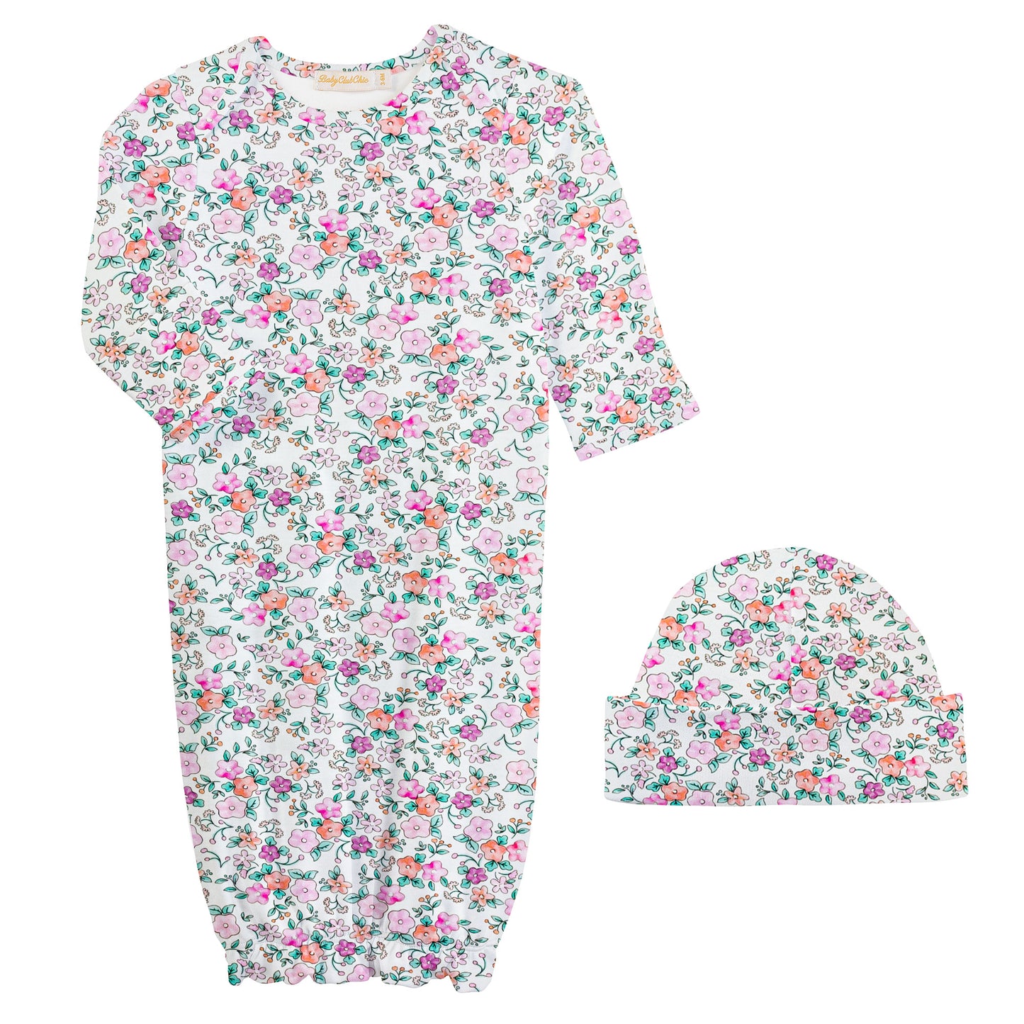 Blush Floral Gown & Hat Set
