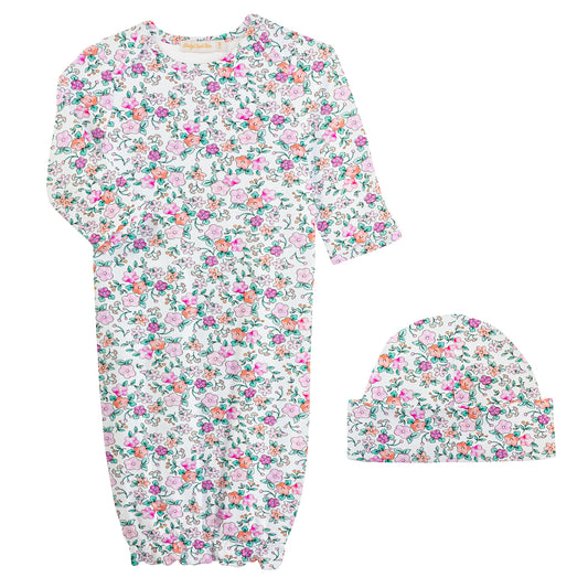 Blush Floral Gown & Hat Set
