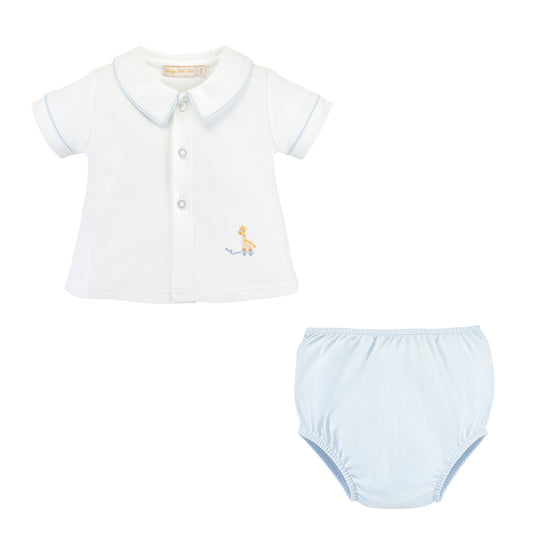 Blue Emb. Diaper Set