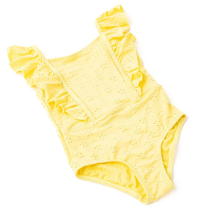 Eyelet Ruffle 1PC Swimsuit - Butter Yellow