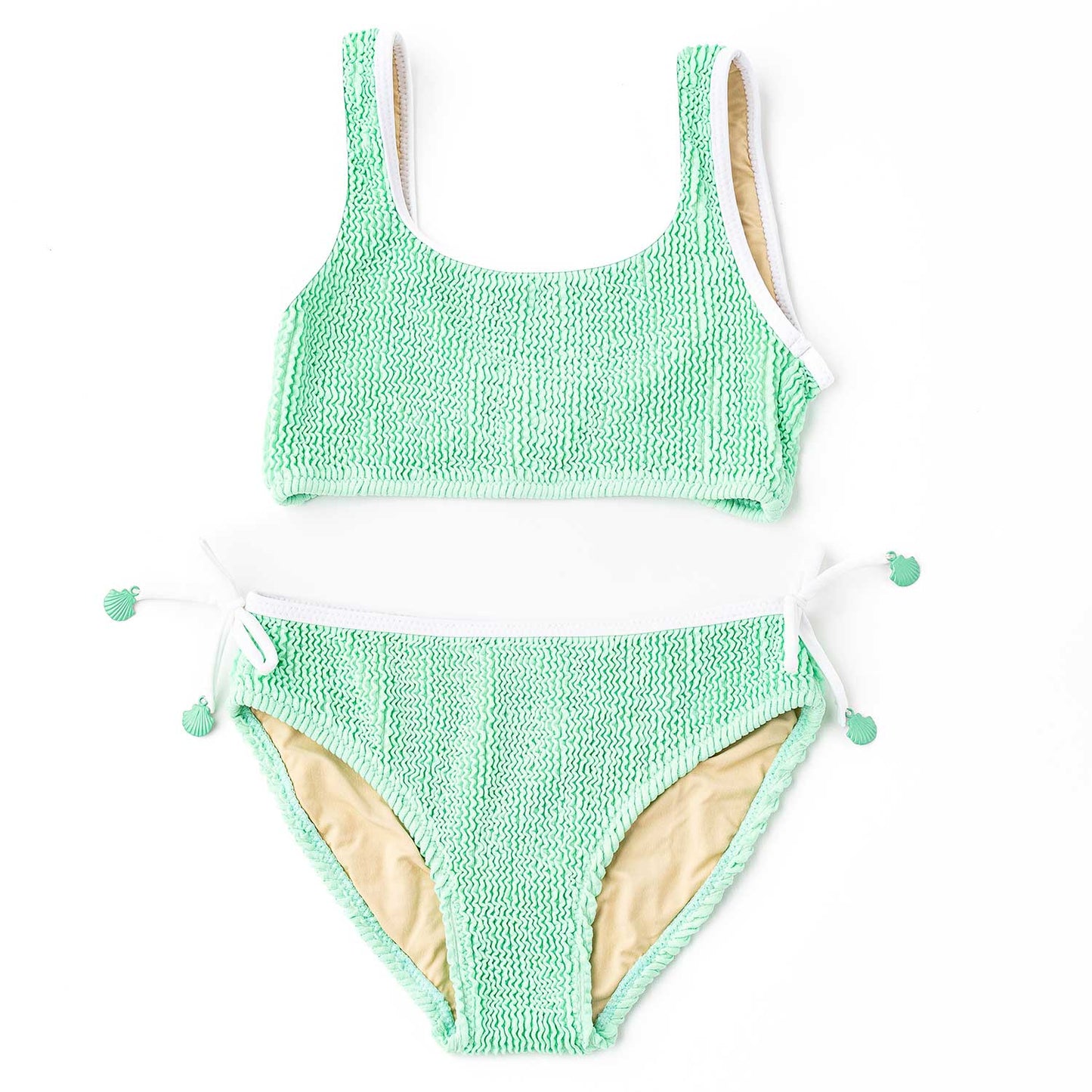 Crinkle Seashell Tie 2PC Swim Set - Mint