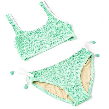 Crinkle Seashell Tie 2PC Swim Set - Mint