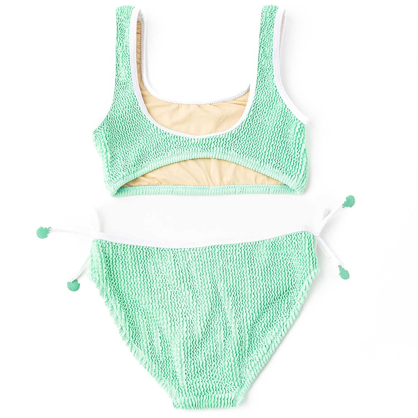 Crinkle Seashell Tie 2PC Swim Set - Mint