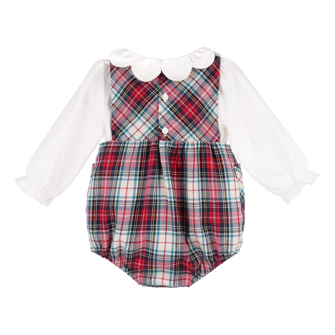 Gingerbread Plaid Bow Overall