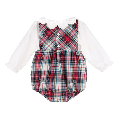 Gingerbread Plaid Bow Overall