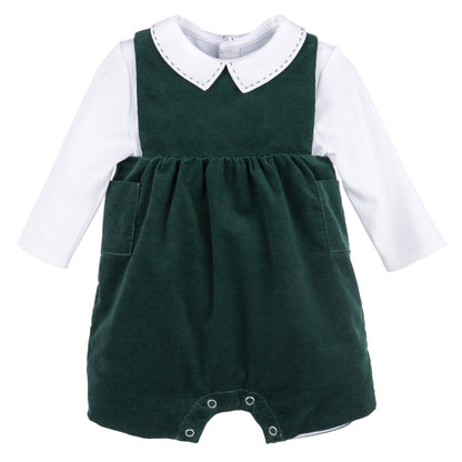 Holly Jolly Velvet Overall - Green