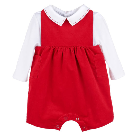 Holly Jolly Velvet Overall - Red