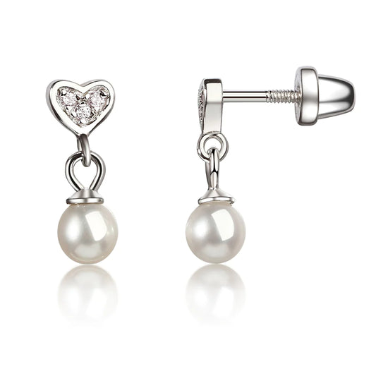 Crystal Heart W/ Pearl Earring