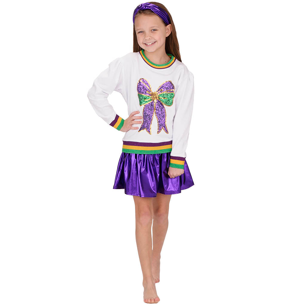 Mardi Gras Sequin Bow L/S Top