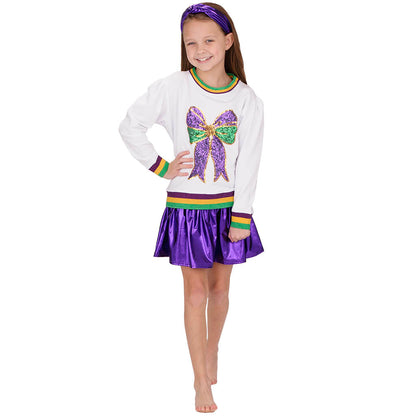 Mardi Gras Sequin Bow L/S Top