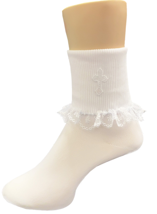 Lace Sock w Emb Cross