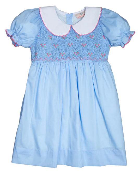 Light Blue Rosette Smocked Dress