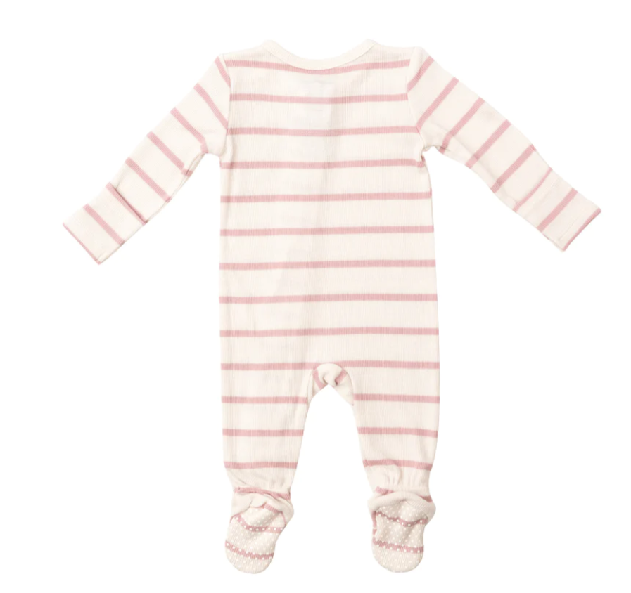 Silver Pink Stripe Rib Zipper Footie